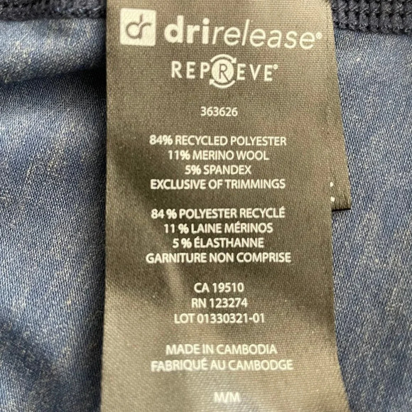 Paradox Dri-Release Repreve LS 1/2 Zip Fitted Poly Wool Top Blue Grey Sz M NWOT - Picture 9 of 10